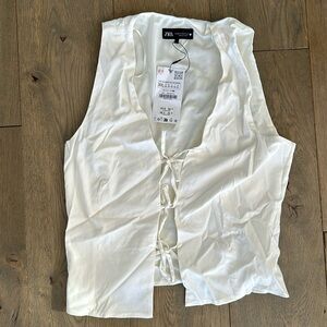 ZARA - White Double Tie Sleeveless Shirt